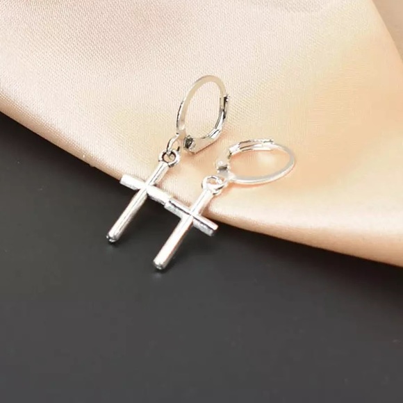 Jewelry - Miniature Cross Hoop Earrings
